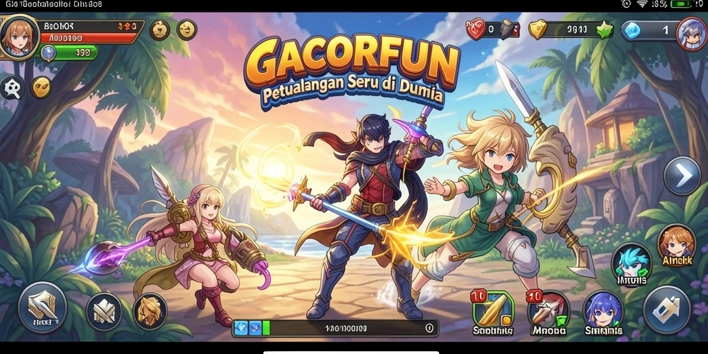Gameplay seru GACORFUN dengan karakter anime yang penuh warna.