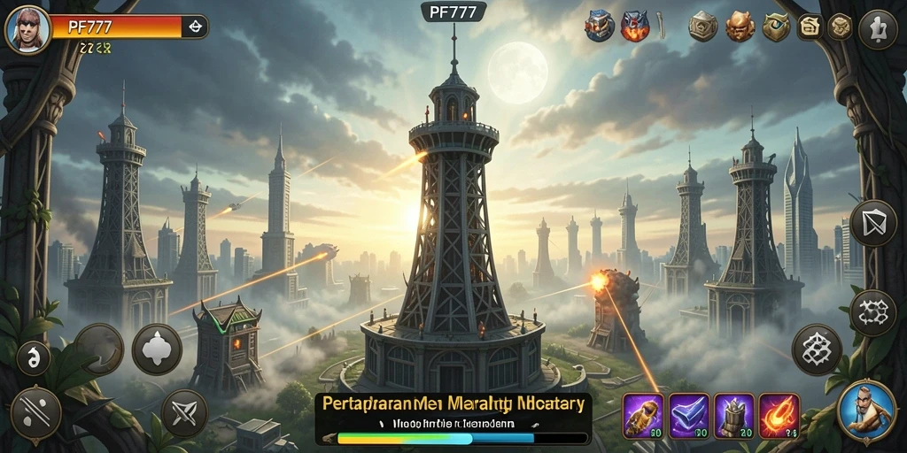 Tampilan mendebarkan dari gameplay Tower Defense PF777.