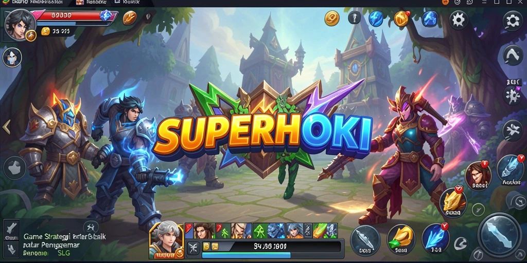 Screenshot gameplay SUPERHOKI yang menunjukkan strategi pertempuran SLG yang intens.